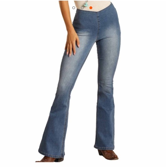 Women's Rock&Roll Denim Bargain Bell Pull On Flare Jeans Size 26 X 32 Western - Picture 3 of 9